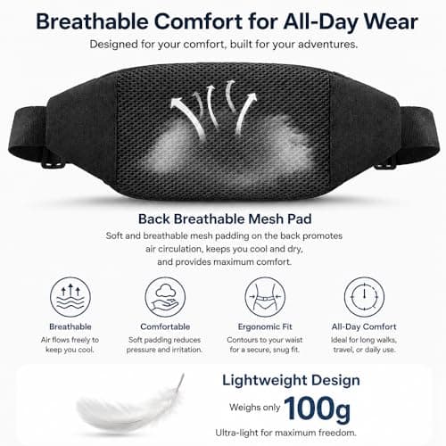Waterproof Bumbags Waist Fanny Pack Running Belt Ladies Fashion Bum Bag with Adjustable Belt for Sport Running Hiking Jogging Travel Dog wolking Women Men (Black-A) — view 4