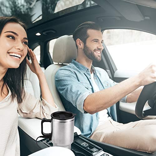 Terisass Heated Travel Mug 450ml Portable Heated Travel Mug - 12V 120W Car Electric Heating Bottle Cup - 304 Stainless Steel Powered by 12V Lighter Plug — view 6