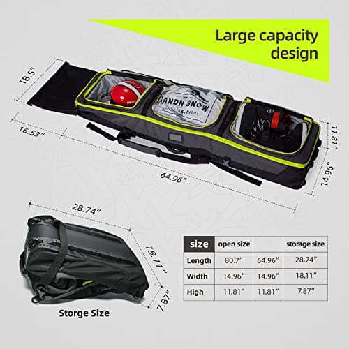 XCMAN Padded Snowboard Bag with Wheels, Extendable Roller Ski Bag for Air Traveling Adjustable Length - Extra Long/Wide/Deep,Waterproof - with Protection Ribs — view 3
