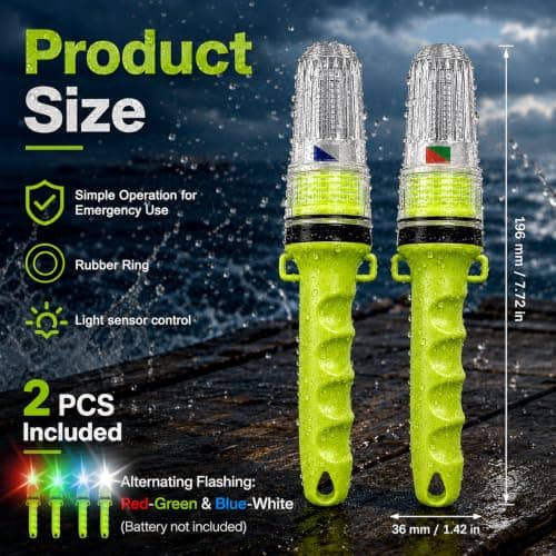 DVDVBOOM Boat Flares, 2Pcs 2026 New Upgraded Marine Emergency Safety Kit, Red Green, Blue White Mixed Color Strobe,Marine Emergency Distress Signals for Boating, Fishing Nets and Buoys — view 2