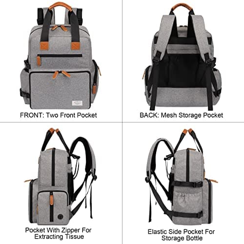 Modoker dog Travel Bag, Airline Approved Backpack for Pet Accessories Organizer, Tote Weekend Bag with 2 Food Storage Containers, 2 Collapsible Bowls, 1 Pet Mat, Grey — view 3