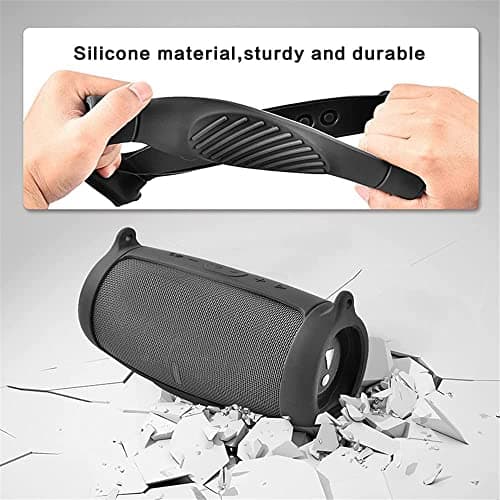 BeisDirect Silicone Case Cover for JBL Charge 5 Bluetooth Speaker, Portable Scratch Shock Sleeve Travel Carrying Protective Cover with Shoulder Strap and Carabiner (Black) — view 4
