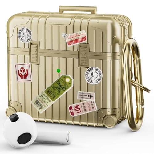 VISOOM Compatible With Airpods 3 Case, Cute Suitcase Design TPU Anti-Scratch Shell Shockproof Hard Protective Case for Airpods 3rd Gen with Keychain[Support Wireless Charging], Gold