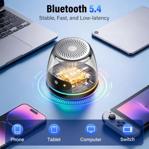 IKT Mini Magnetic Bluetooth Speaker, 5W Portable Bluetooth Speaker for Phone Stand/Desk/Kitchen/Party/Outdoor, Anything Magnet, Deep Bass, 10H Playtime, TWS Pairing, RGB Light, Gift Ideas Ebony Black — view 6