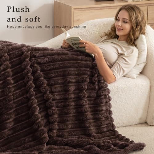 Exclusivo Mezcla Soft Striped Fleece Blanket, Coffee Sofa Bed Throw — view 2