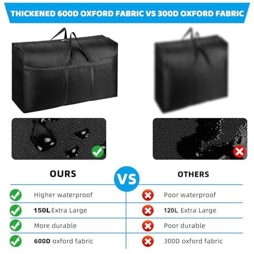 Large Storage Bags with Zips - 4Pack 150L 600D Oxford Heavy Duty Moving Bags, Waterproof Clothes Storage Bag for Duvet Bedding Laundry Xmas, Packing Bags for Loft Underbed Moving House, 100x48x25cm — view 4