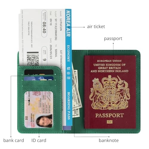 Cinocratic Passport Holder for Travel Accessories,RFID Blocking PU Leather Passport Cover Wallet Card Case for Men and Women (Green) — view 2