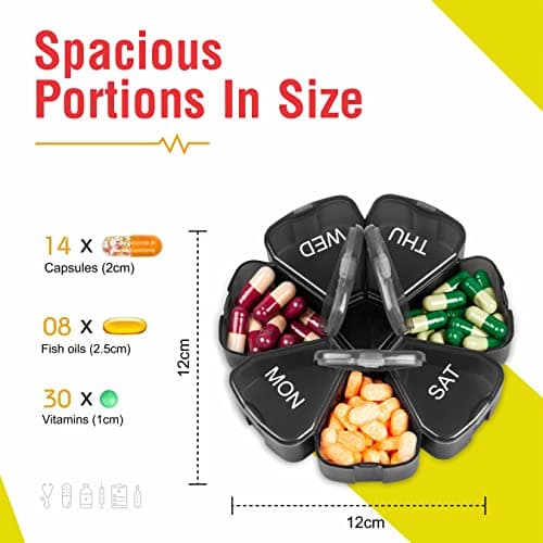 Portable Weekly Pill Box Organiser | Easy to Open 7 Day Premium Quality Tablet Box | Travel Pill Case with Snap Shut Lids |Tablet Organiser for Vitamins, Supplements & Medicine - Mark Curve — view 2