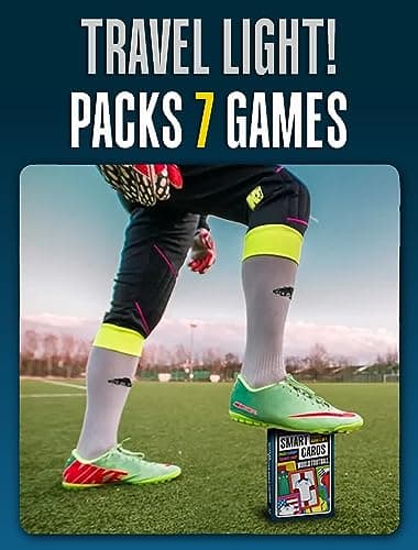 Smart Cards World Football, 7 games in 1, a suitcase of games in your pocket, includes trumps, pairs, snap, rummy, cool stats and top trivia. Gift, Stocking Filler, Travel Game, age 5+, 1-8 players — view 2