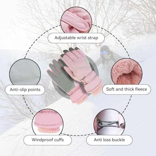 Feelorna Ski Gloves for Women, Winter Thermal Touchscreen Waterproof Gloves with Adjustable Wristband, Plush Lining Windproof Warm Snowboard Snow Glove for Skiing Cycling Running (pink) — view 2