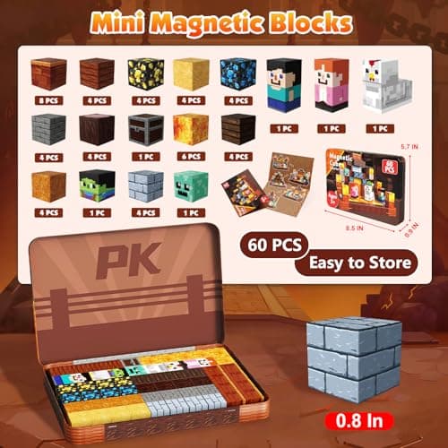 Magnetic Blocks, 60PCS Toddler Travel Toys with Metal Box, Chicken Knight Magnets Building Blocks Tiles Cubes Construction Sensory Toys for Kids Boys Girls Ages 3 4 5 6 7 8 9 10 Birthday Xmas Gifts — view 2