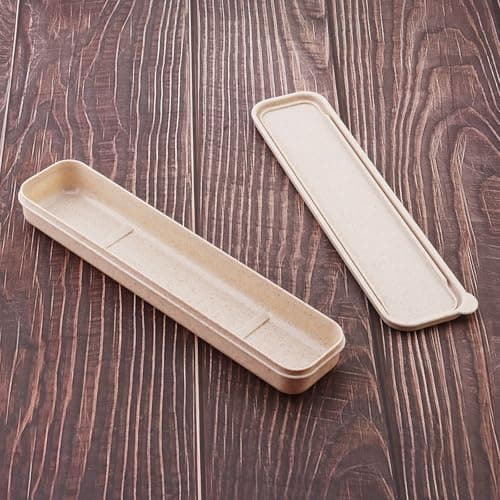 OriGlam 1pcs Reusable Utensils Wheat Straw Travel Cutlery Box, Portable Tableware Flatware Box for Picnic Camping (Beige) — view 2