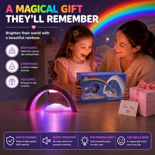 Excerando Rainbow Projector Night Light for Kids Bedroom, Colour Changing LED Rainbow Lamp with USB & Battery Power, Rainbow Light Projector for Girls Boys Room Decor, Birthday Gift for Children — view 3