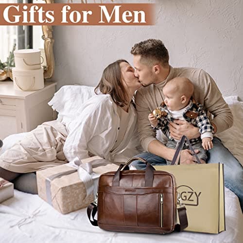 BAGZY Leather Laptop Bag for Men - 15.6 Inch Briefcase Messenger Shoulder Bag for Business & Office (Black) — view 2