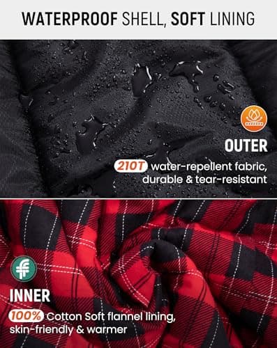 KingCamp Adult Sleeping Bag,100% Cotton Flannel Lining, Comfort 7℃,Black-L — view 4