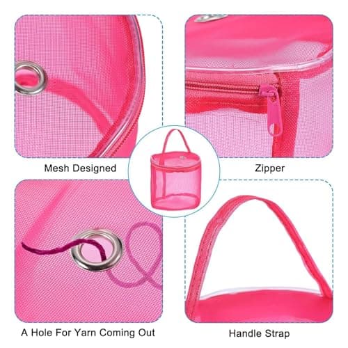 WPCSM Wool Holder,Wool Holders When Knitting,Round Knitting Yarn Storage Basket Craft Tote Bag,Yarn Holder,Knitting Yarn Organizer,DIY Handmade Mesh Weaving Tools Storage Bag (Rose Red) — view 3