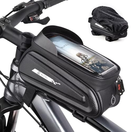 ROTTO Bike Bag Top Tube Waterproof Top Frame Bicycle Phone Bag Hard Case Sensitive Touch Screen with Rain Cover