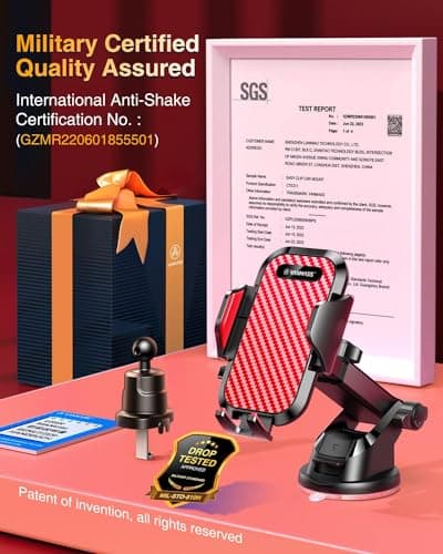 VANMASS 2026 BEST Car Phone Holder [Upgraded Suction&Clip] Military-Grade Rotatable Universal Mobile Mount for Dashboard Windscreen Vent, Van Stand Cradle for iPhone 17 16 15 Samsung,Red — view 6