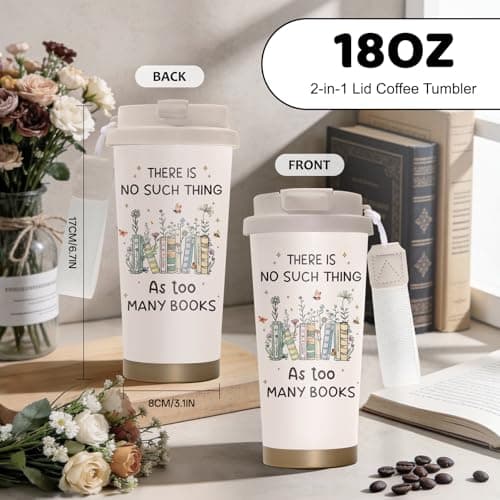 NEIUJADK Book Lovers Gifts Tumbler Stainless Steel 2-in-1 Lid Coffee Tumbler 18 oz Readers Gift Insulated Travel Coffee Mug Book Lovers Reading Accessories Water Bottle for Women Men — view 2