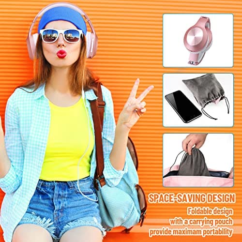 Rydohi Bluetooth Headphones Over Ear, 68H Playtime and 3 EQ Music Modes Wireless Headphones with Microphone/Deep Bass, HiFi Stereo Foldable Lightweight Headset for PC Home Travel Office (ROSE GOLD) — view 5