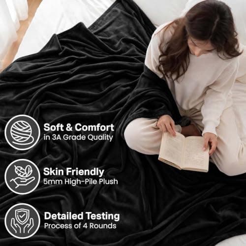 Oxford Homeware Fleece Blanket Sofa Throw Cuddly Reversible Soft Throws for Bed, Couch, Settee, Travel Lightweight and Breathable Blanket fit All Season (Black, Throw/Single) — view 2