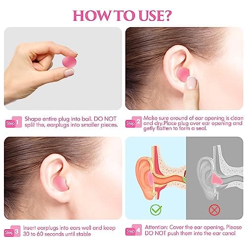 Silicone Ear Plugs for Sleeping Re-Usable Waterproof, SNR = 27dB Noise Cancelling Premium Moldable Ear Plugs for Sleeping, Travelling, Studying Noise Reduction (Pink) — view 6