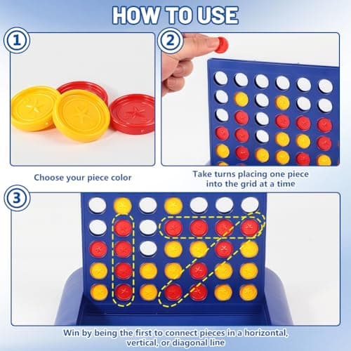 AMFUN Travel Size 4 in a Row Board Game for Kids Ages 3+, Travel Connect 4, 2 Player Strategy Game with 44 Counters, Foldable Funny Educational Family Toy for Car & Camping,8.6×7.5 in — view 5