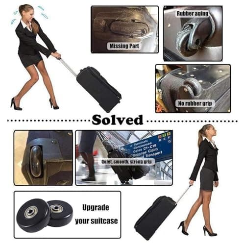 Wouueso Set of 2 Luggage Suitcase Replacement Wheels Black Eco-Friendly PU+Carbon Steel Bearings Repair Kits — view 3