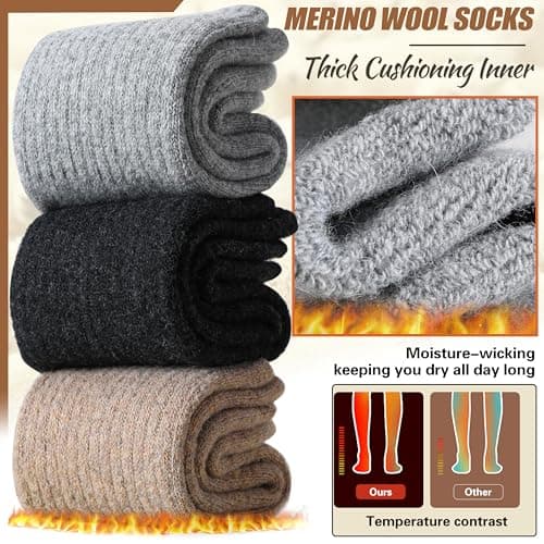 EBMORE Womens Merino Wool Thermal Socks Warm Winter Thick Walking Cosy Boot Crew Comfy Gift Work Hiking Socks Stocking Fillers for Women Ladies 5 Pairs(Mix Color A) — view 2