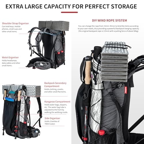 Naturehike Rock 40+5L Internal Frame Hiking Backpack for Outdoor Camping Traveling Backpacking Backpack (Black 40+5L) — view 5