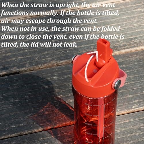 GOPPUS 1000ml/32oz Clear Water Bottle with Straw, Tritan Leakproof Sports Drinking Bottle, BPA Free Wide Mouth Gym Bottle with Handle and Measurement Marks for School, Gym, Travel (Red) — view 3