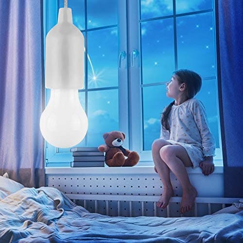 BomKra 8 Pack LED Pull Cord Light Bulb, White LED Bulb Light Hanging Pull Cord Lamp Battery Operated, Portable Night Light for Party, Weddings, Festivals Lighting, Camping, Room Decoration — view 2