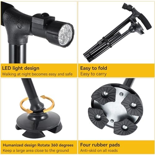 YORKING Walking Stick Folding Cane with Led Light Adjustable Height — view 5