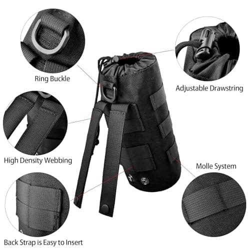 ZYFC Camping Water Bottle Holder Pouch, 1000D Nylon Military-Grade Tactical MOLLE System, Versatile Drawstring & Mesh Bottom Design for Hiking, Travel & Sports, Perfect for Outdoor Adventures (Black) — view 3