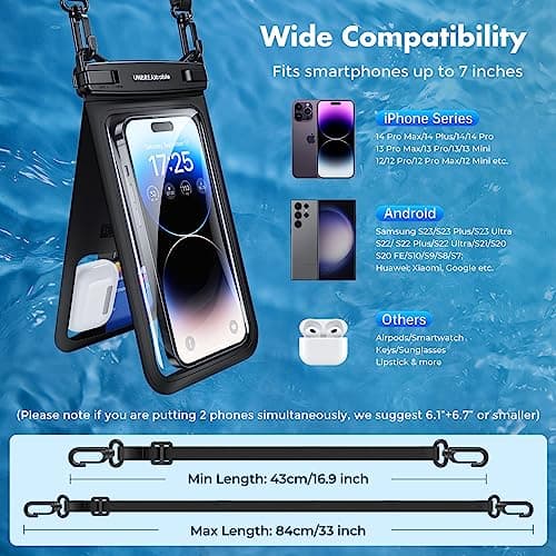 UNBREAKcable Double Capacity Waterproof Phone Pouch, IPX8 Waterproof Phone Case Underwater Dry Bag with 2 bags separated for Vacation Beach Swimming [2-Pack, Up to 7''] — view 6