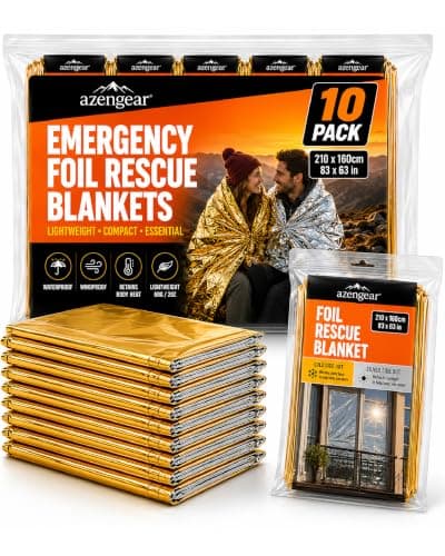 Emergency Rescue Foil Blankets (10 Pack), Thermal Mylar, Waterproof