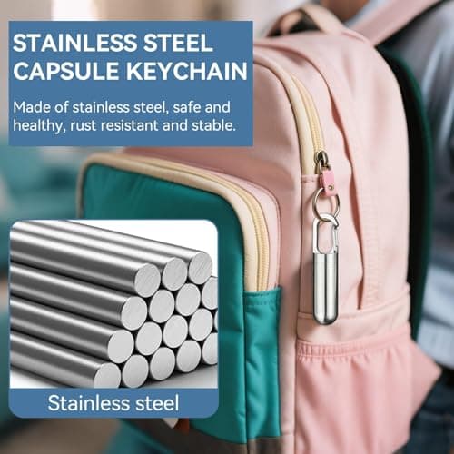 Medicine Organizer Holder, Stainless Steel Medicine Container Sealing Waterproof Portable Mini Capsule Bottle Holder Keychain Weekly Pill Box for Outdoor Travel Home (Mini) — view 2