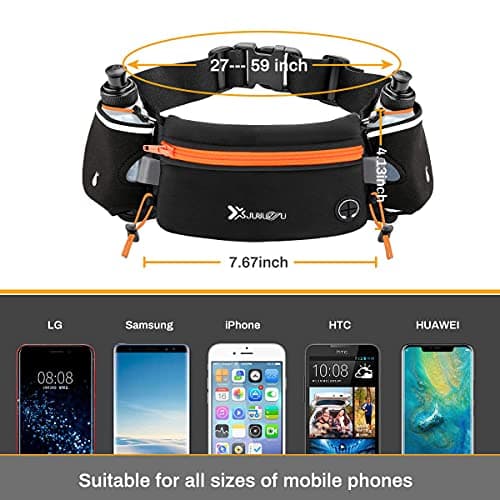 Number-one Running Belt with Water Bottles(2 x 175ML), Hydration Belt Waterproof Waist Pack Bag Fits iPhones Adjustable Sports Waist Pouch for Marathon Running Hiking Cycling, Orange, One Size — view 3