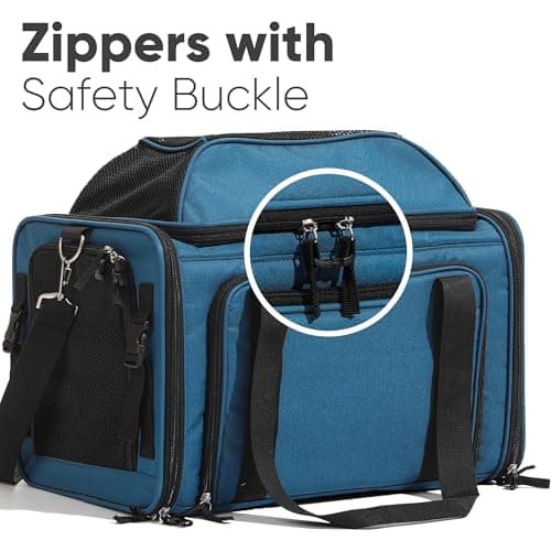 FUKUMARU Expandable Cat Carrier, 45x28x28cm Soft Cat Travel Carrier, Ventilate Airline Approved Dog Carrier, Durable Small Dog Carrier with Anti-Scratch Mesh, Escape-Proof Pet Carrier for Cat, Blue — view 4