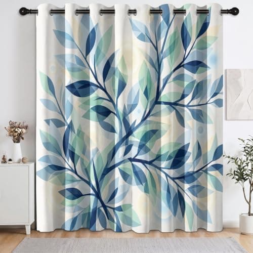 Light Blue Mint Green Botanicals Eyelet Blackout Curtains Bedroom