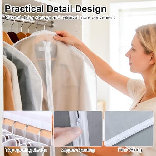 6 Pcs Long Garment Bags 60x100cm Waterproof Zip Clothes Covers — view 4