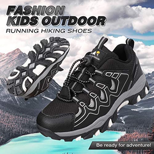 UOVO Boys Trainers Kids Walking Shoes Low-Top Sneakers Children Waterproof Trekking Hiking Footwear Running Shoes Black Silver Size 4 UK — view 5