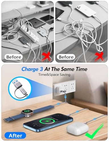 Multi Fast Charging Cable for Apple Watch Charger,iPhone Charger,[ 3-in-2 Travel Essentials] USB A/Type C/Lightning Cable for iWatch Ultra/SE/10-2,iPhone 16-11,Galaxy S25-21,iPad-4FT — view 4