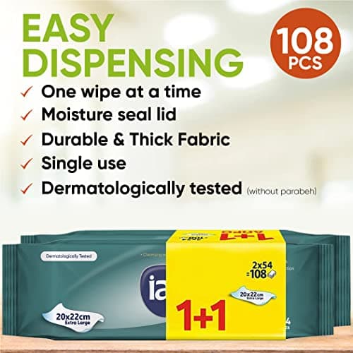 432 x Wet Wipes For Adults | Alcohol Free Wipes | Body Wipe For Adults No Shower | Festival Accessories & Essentials | Extra Large | Shower Wipe | 20 x 22 cm | (4 Packs of 108) — view 3