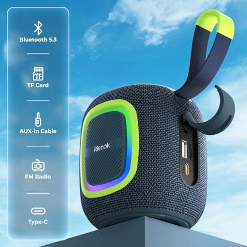 RIENOK Bluetooth Speaker Wireless Portable Waterproof Speaker with Lights FM Radio 15-Hour Playtime Bluetooth 5.3 TF Card USB Playback Mini for Home Garden Party Camping Travel — view 2