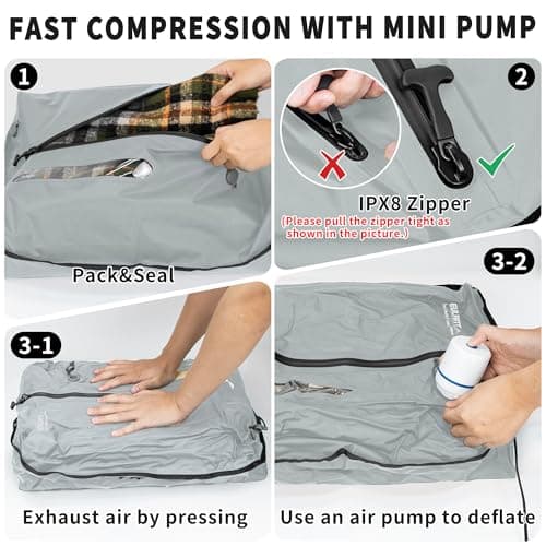 EULANT Vacuum Storage Bags for Travel, Reusable Vacuum Zipper Sealer Bag for Clothes, Compression Packing Cubes for Suitcases/Luggage/Backpack,With IPX8 Airtight Zipper & Waterproof & Space Saver — view 3