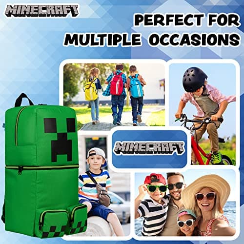 Minecraft Children’s Backpacks for Boys Creeper Rucksack School Bag with Zipped Pockets Adjustable Straps Kids Backpack Travel Sports Gamer Gifts for Boys (Green 3D, 46x21x18.5cm) — view 4