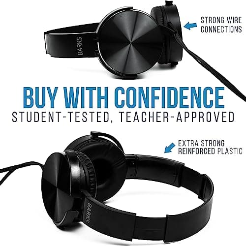 Barks Classroom Headphones (10 Pack, Stealth) - On-Ear Premium Student Bulk Headphones: Perfect for Kids K-12, Schools & Class Sets (Durable, Great Value, Noise Reducing, Comfortable, Easy-to-Clean) — view 6