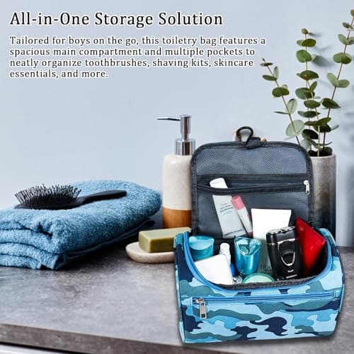 Boys Wash Bag with Camouflage Design – Boys Toiletry Bag for Travel and Sports, Durable & Waterproof Kids Wash Bag with Handle and Zipper for School, Gym or Holidays — view 6
