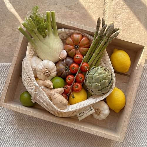Studio Linen Reusable Produce Bags — Organic Cotton Mesh Bags for Fruit and Vegetables, Washable Drawstring Storage Bags, Set of 2 — view 3